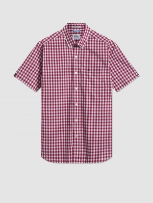 Ben Sherman Short Sleeve House Poplin Gingham Skjorte Burgunder | VA0187642
