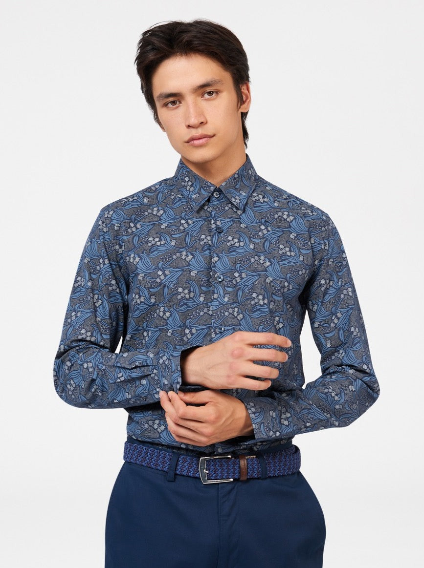 Ben Sherman Art Nouveau Floral Skjorte Marineblå | HX8624017