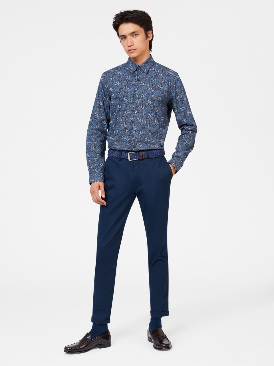 Ben Sherman Art Nouveau Floral Skjorte Marineblå | HX8624017
