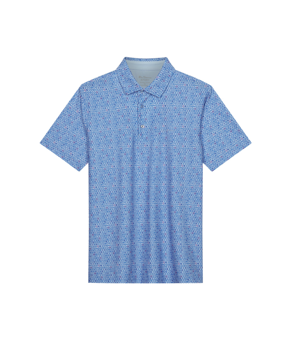Ben Sherman Broken Record Tech Jersey Sports Fit Polo T Skjorte Blå | LG6879543