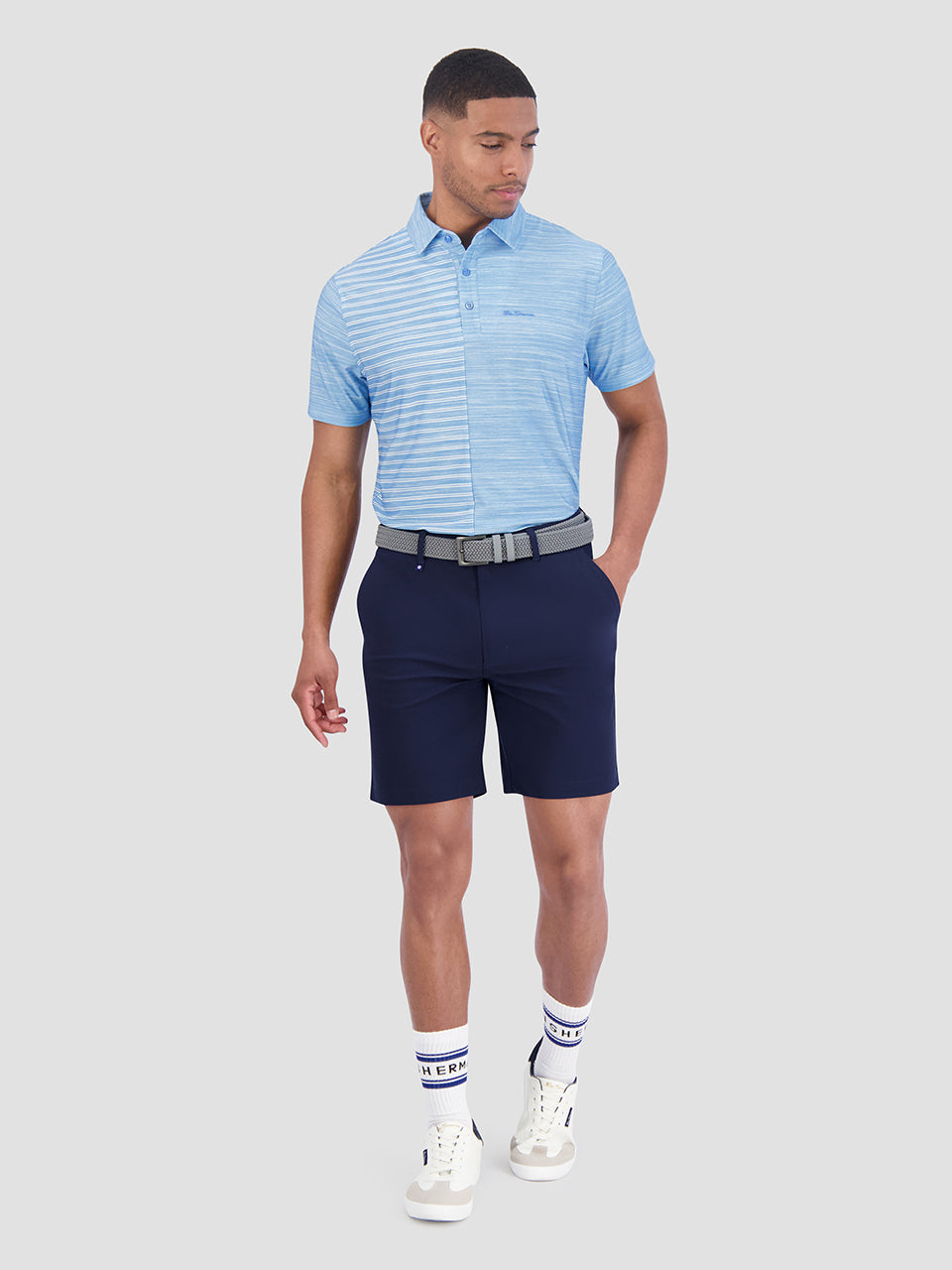 Ben Sherman Melange Stripes Color Block Tech Jersey Sports Fit Polo T Skjorte Blå | MB7023918