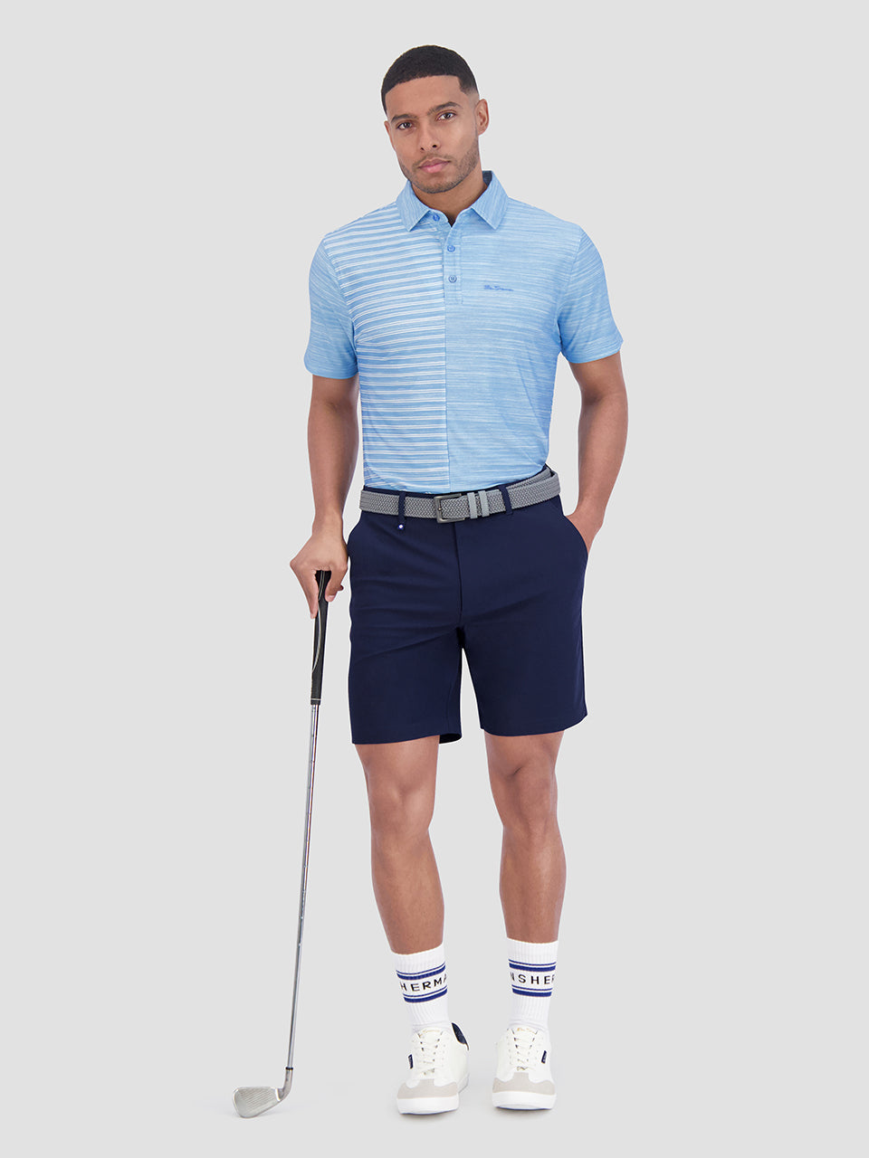 Ben Sherman Melange Stripes Color Block Tech Jersey Sports Fit Polo T Skjorte Blå | MB7023918