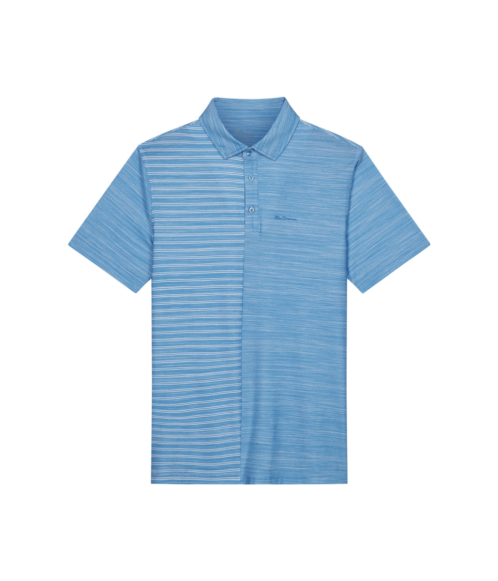 Ben Sherman Melange Stripes Color Block Tech Jersey Sports Fit Polo T Skjorte Blå | MB7023918