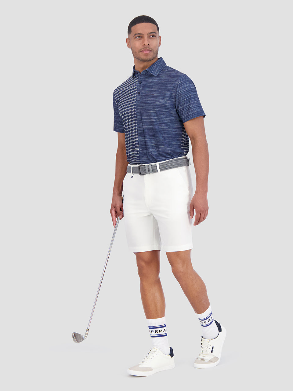 Ben Sherman Melange Stripes Color Block Tech Jersey Sports Fit Polo T Skjorte Marineblå | GI6238509