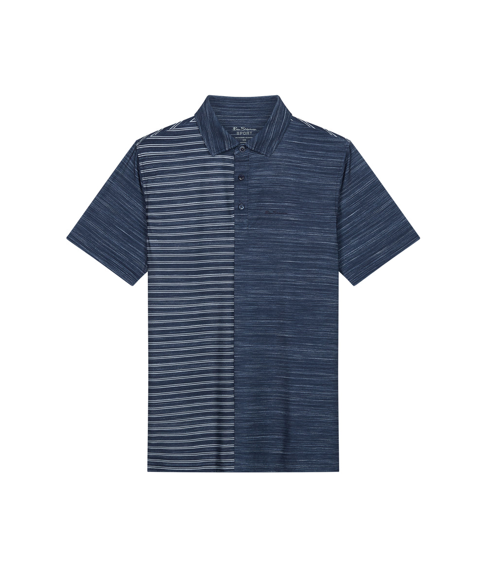 Ben Sherman Melange Stripes Color Block Tech Jersey Sports Fit Polo T Skjorte Marineblå | GI6238509