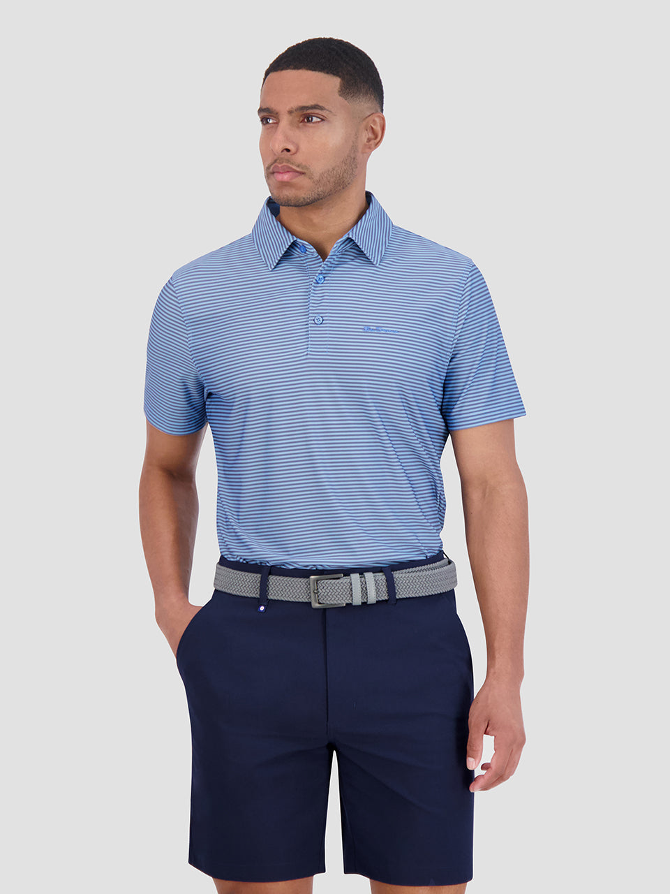 Ben Sherman Mini Stripes Tech Jersey Sports Fit Polo T Skjorte Blå | QA0435216