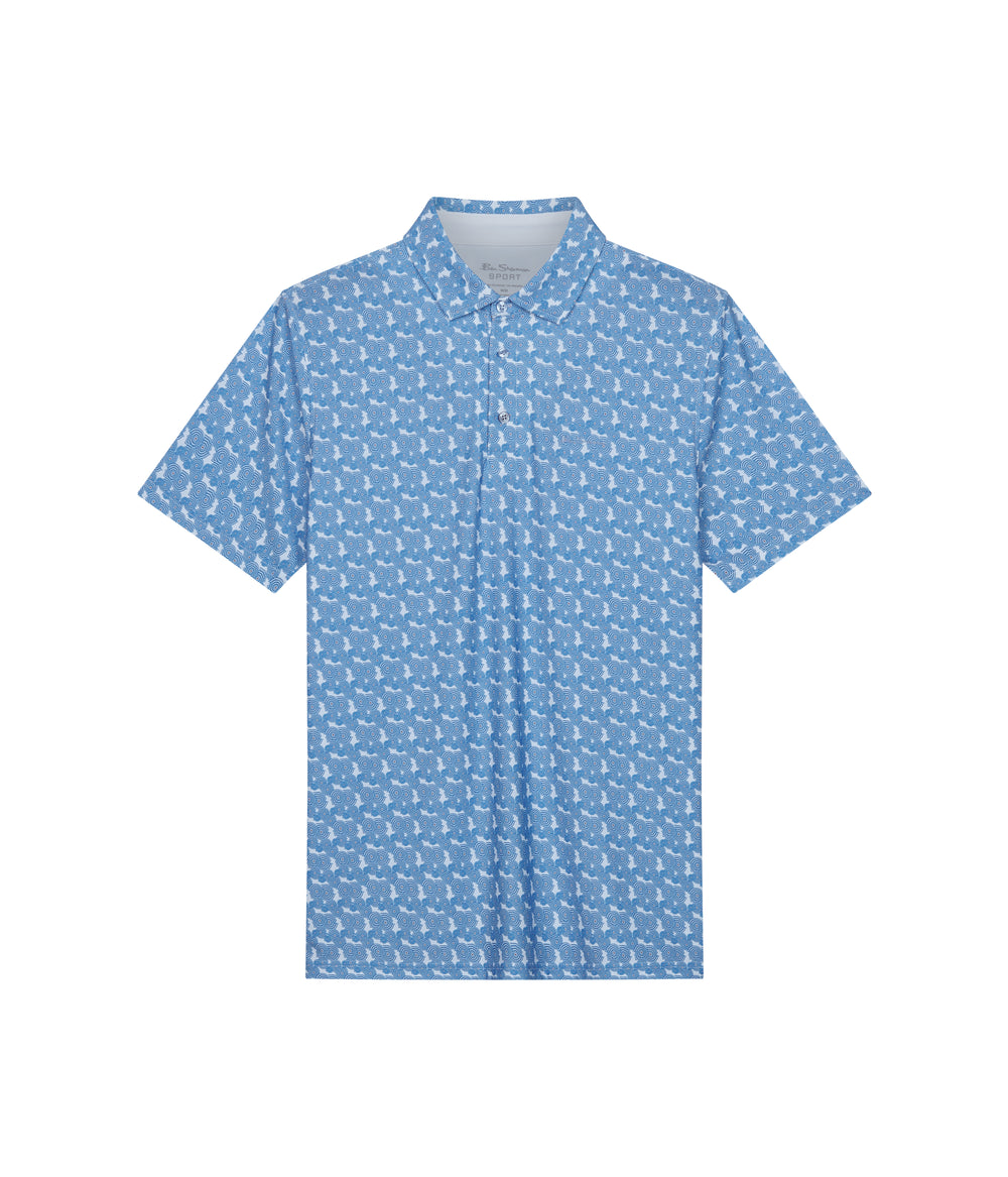 Ben Sherman Psychedelic Helmet Tech Jersey Sports Fit Polo T Skjorte Blå | CD2573610