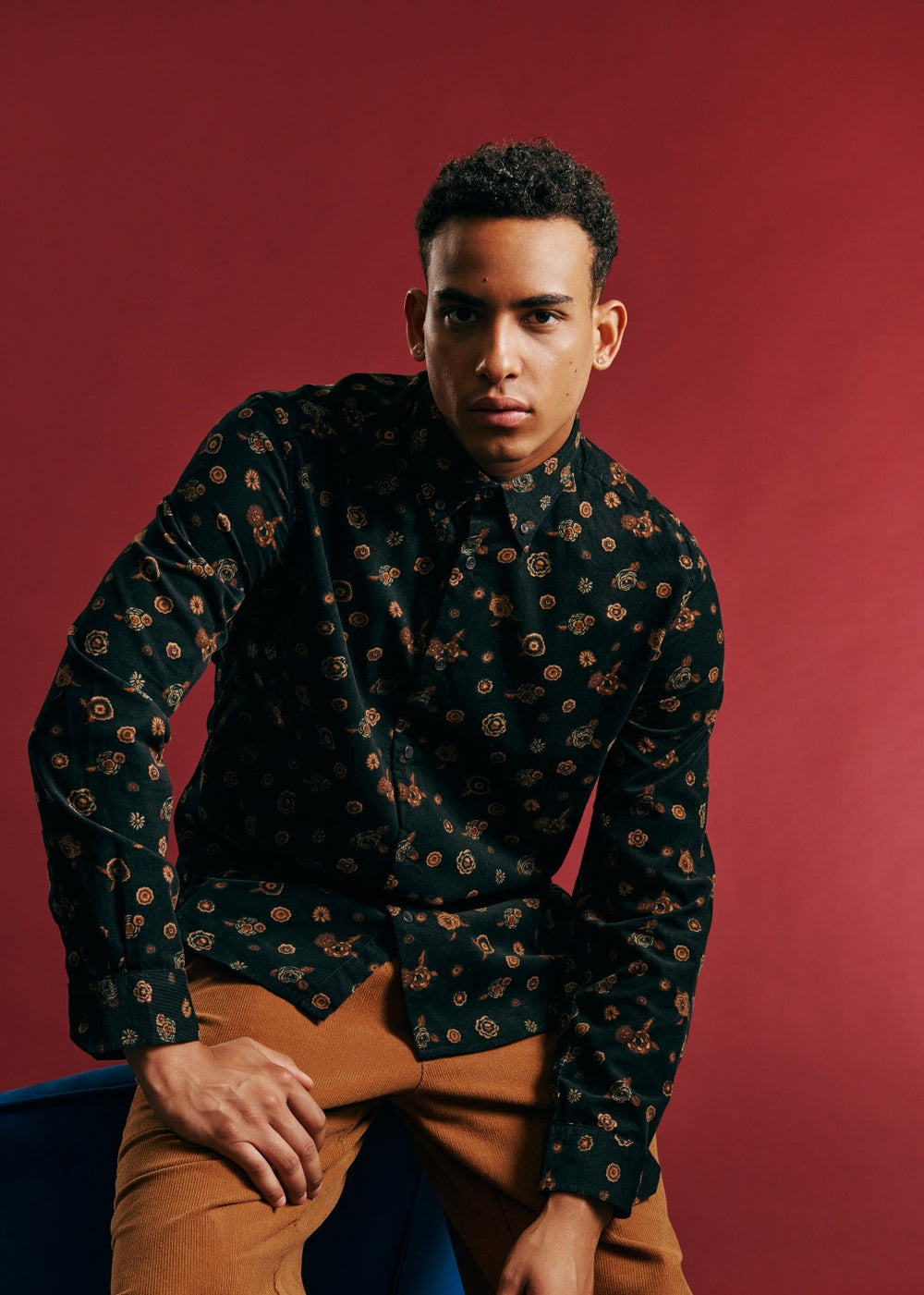 Ben Sherman Retro Floral Print Corduroy Skjorte Svarte | EA3497028