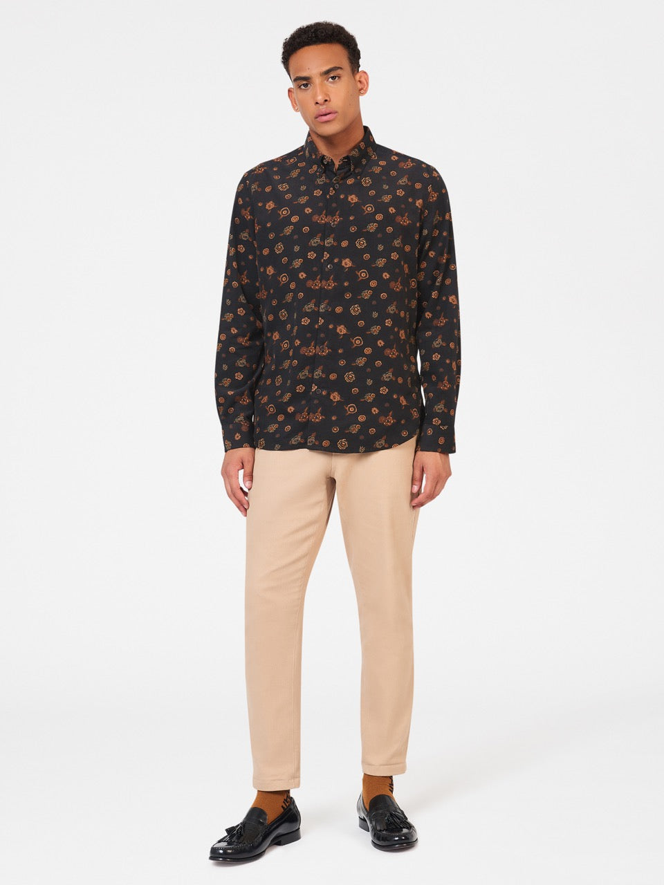 Ben Sherman Retro Floral Print Corduroy Skjorte Svarte | EA3497028