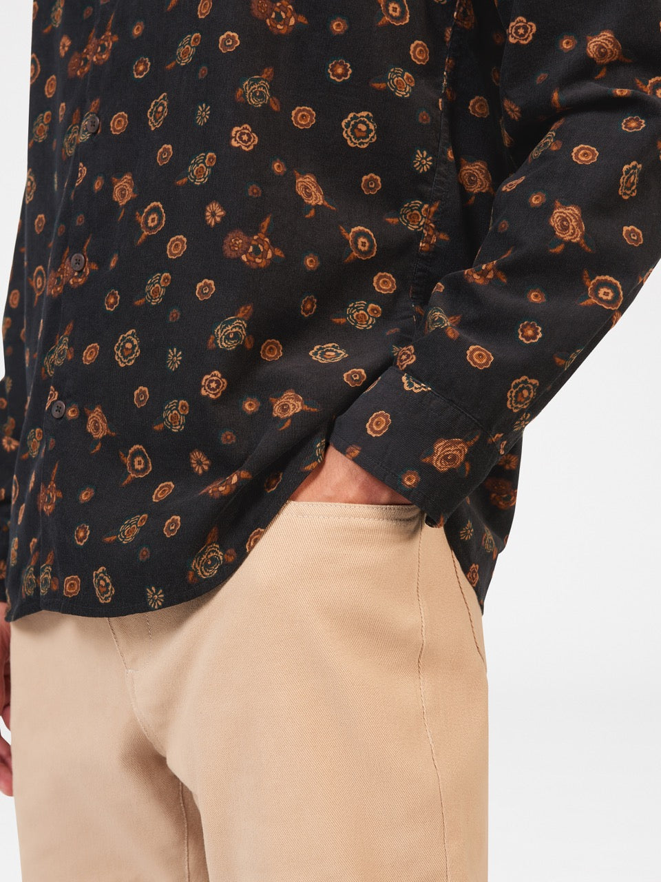 Ben Sherman Retro Floral Print Corduroy Skjorte Svarte | EA3497028