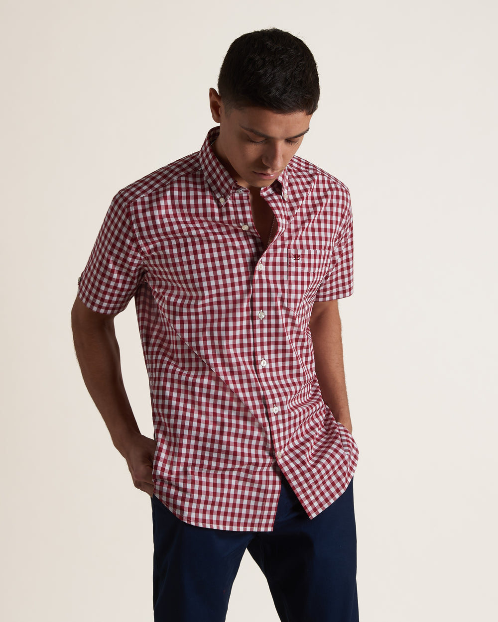 Ben Sherman Short Sleeve House Poplin Gingham Skjorte Burgunder | VA0187642