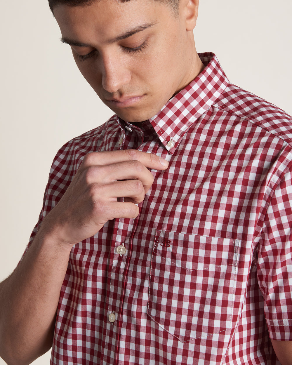 Ben Sherman Short Sleeve House Poplin Gingham Skjorte Burgunder | VA0187642