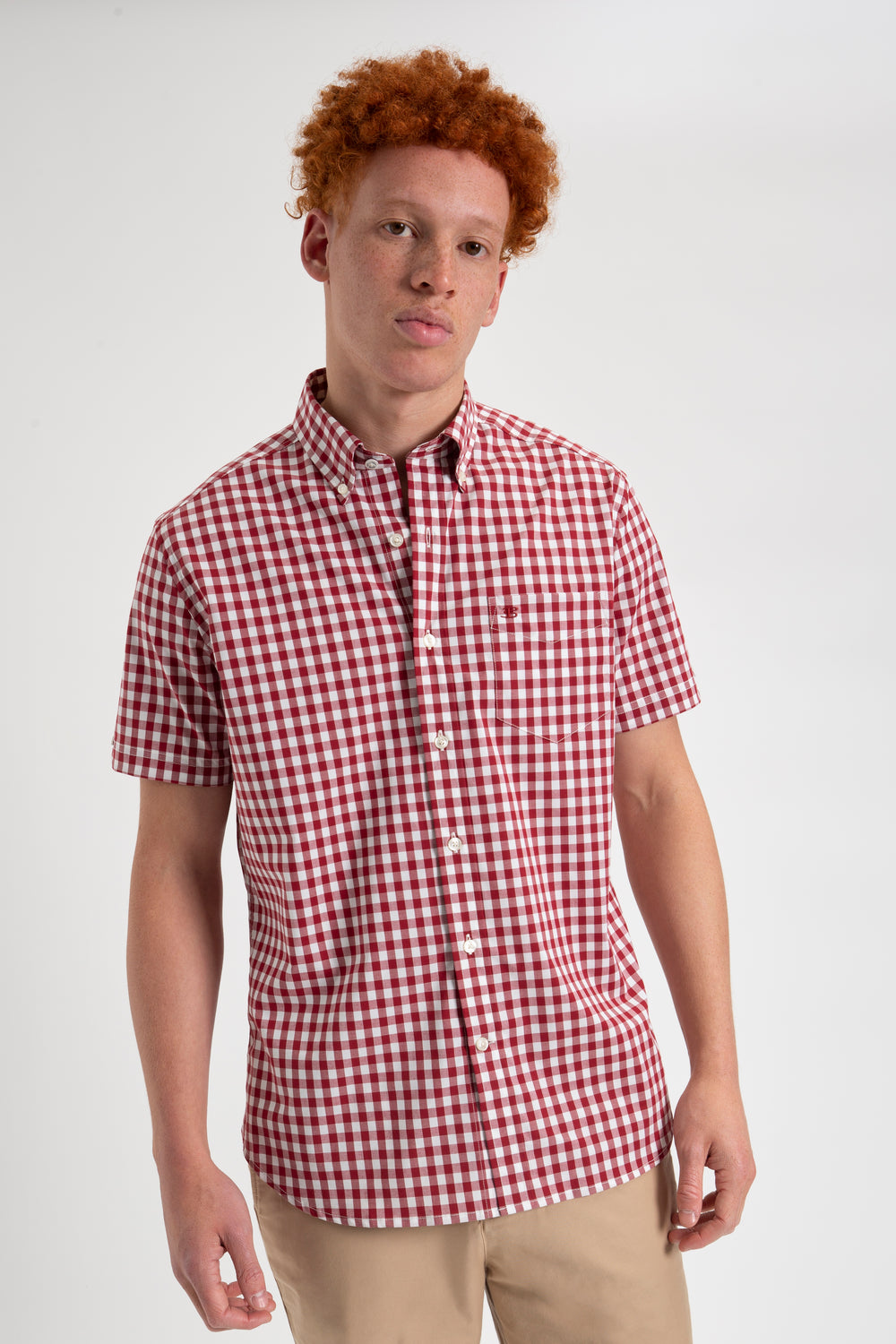 Ben Sherman Short Sleeve House Poplin Gingham Skjorte Burgunder | VA0187642