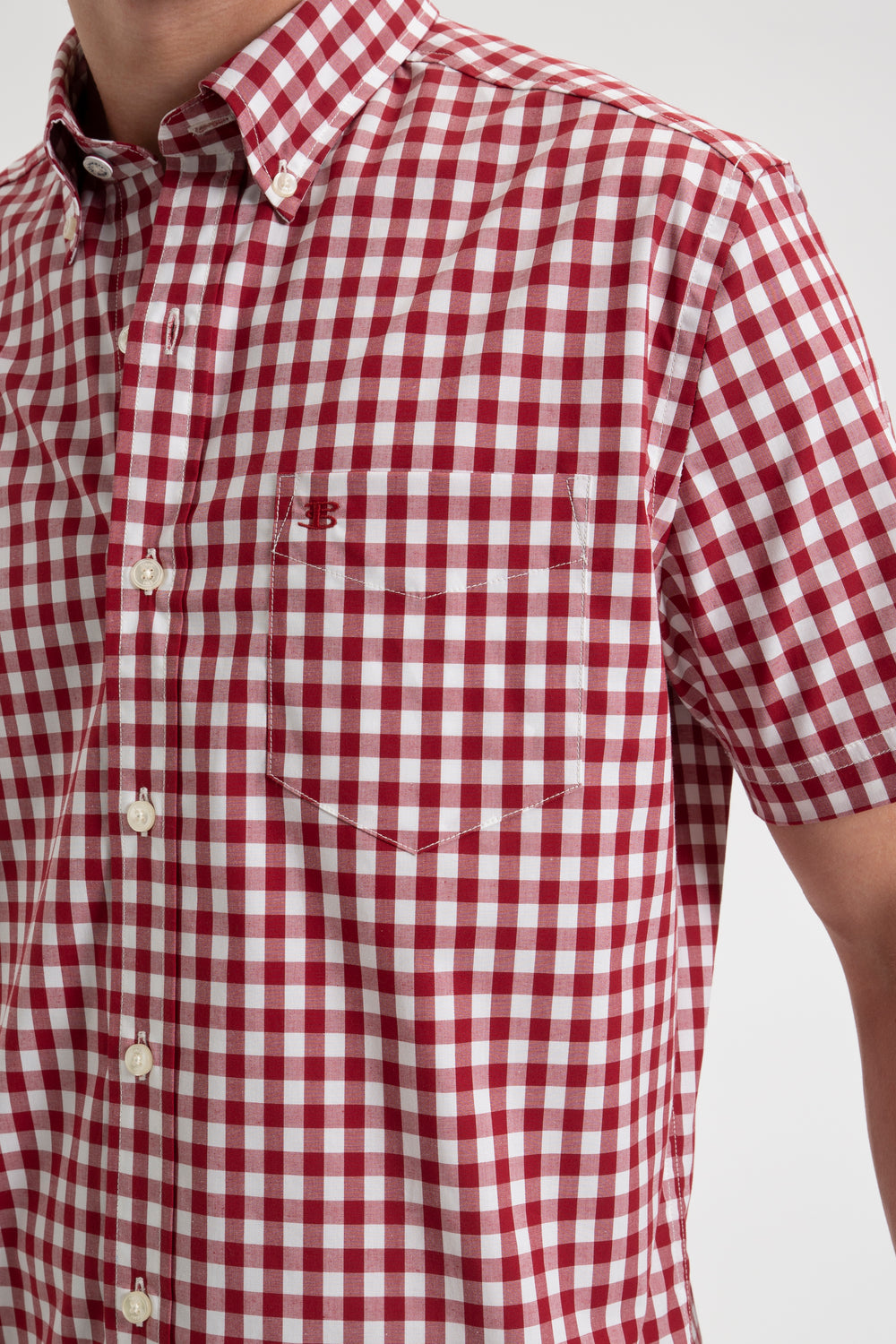 Ben Sherman Short Sleeve House Poplin Gingham Skjorte Burgunder | VA0187642