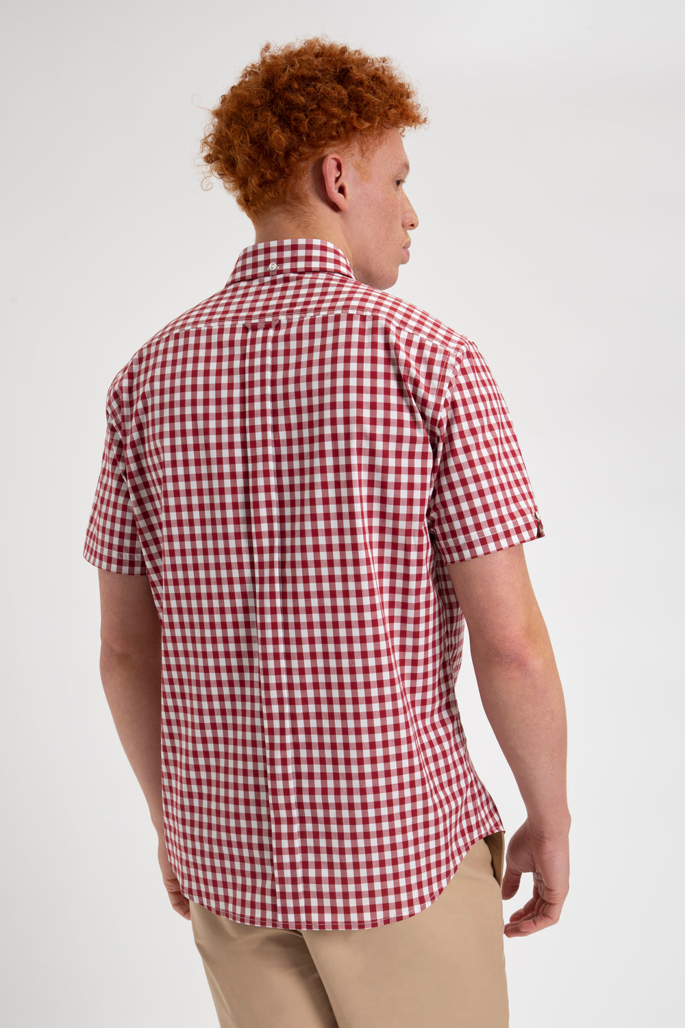 Ben Sherman Short Sleeve House Poplin Gingham Skjorte Burgunder | VA0187642