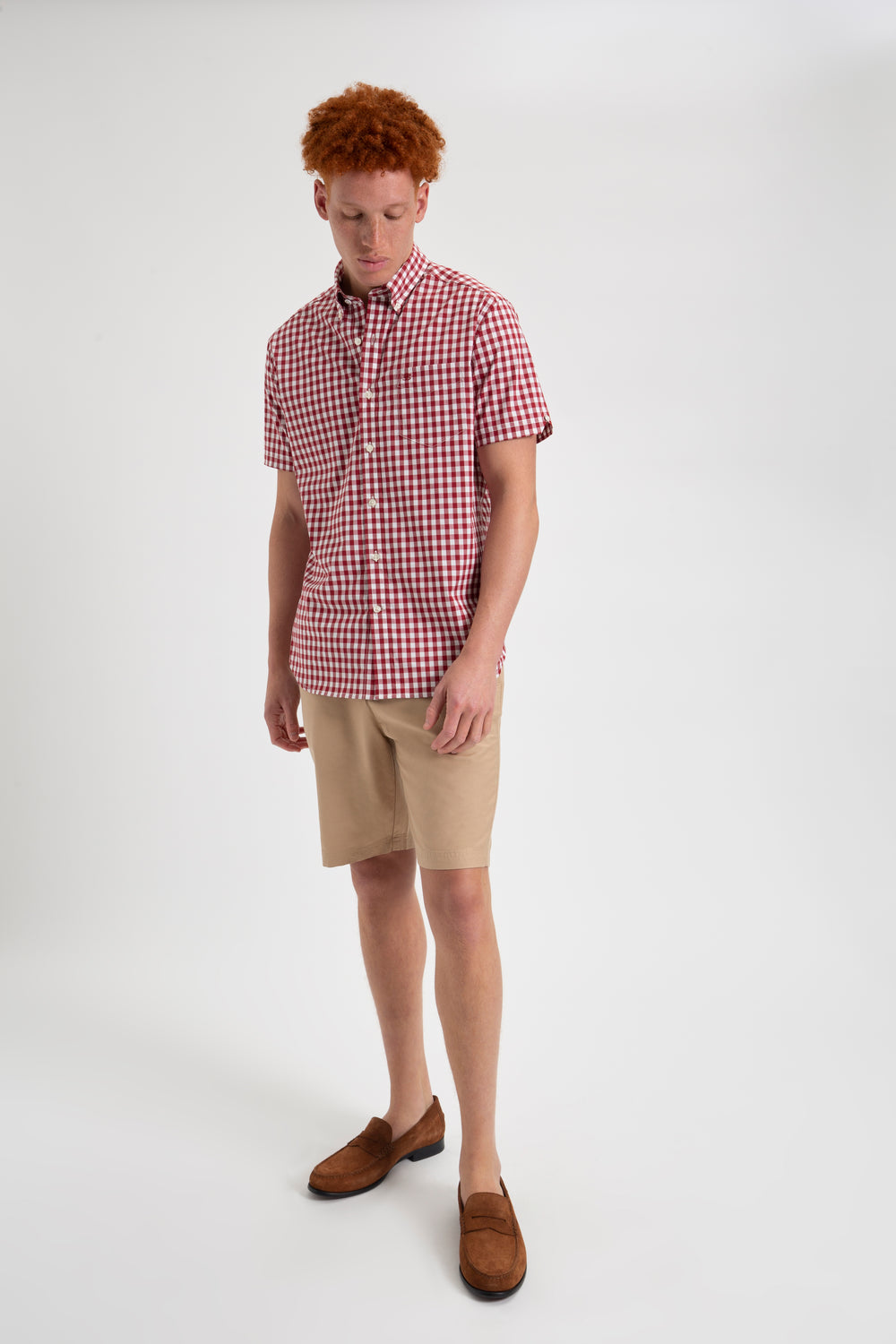Ben Sherman Short Sleeve House Poplin Gingham Skjorte Burgunder | VA0187642