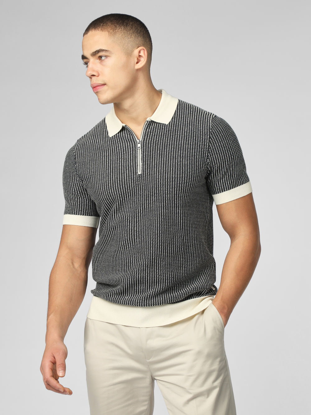 Ben Sherman Signature Bicolor Zip Neck Polo Strikkevarer Hvite | OL0513946