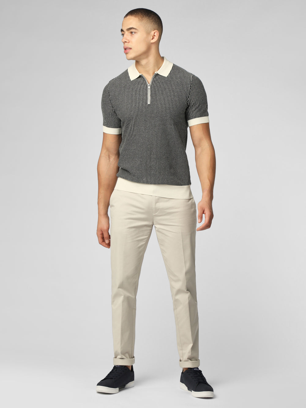 Ben Sherman Signature Bicolor Zip Neck Polo Strikkevarer Hvite | OL0513946