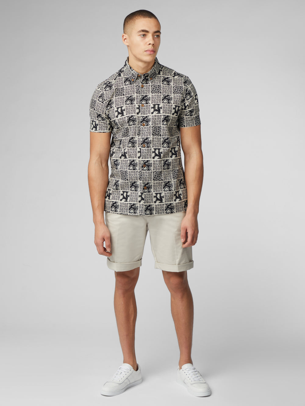 Ben Sherman Signature Checkerboard Paisley Print Skjorte Svarte | SA4710956