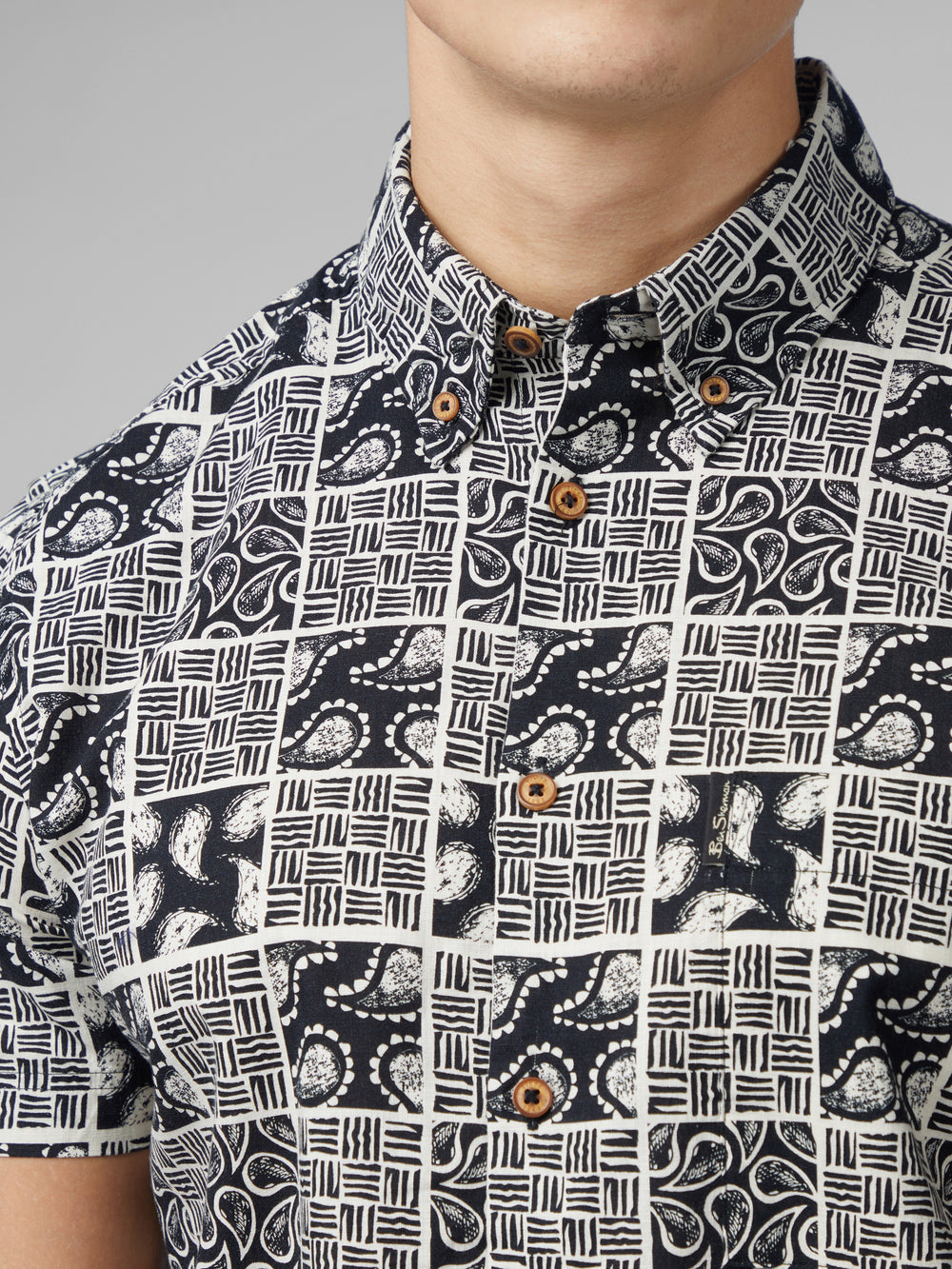 Ben Sherman Signature Checkerboard Paisley Print Skjorte Svarte | SA4710956